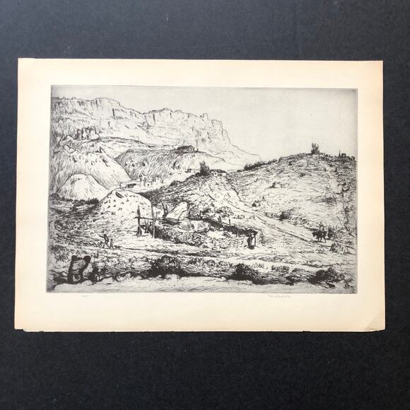 Mahonri Young "Walpi in Sunlight" 1930s Art Print Sketch Vintage Arizona Navajo - Picture 1 of 12